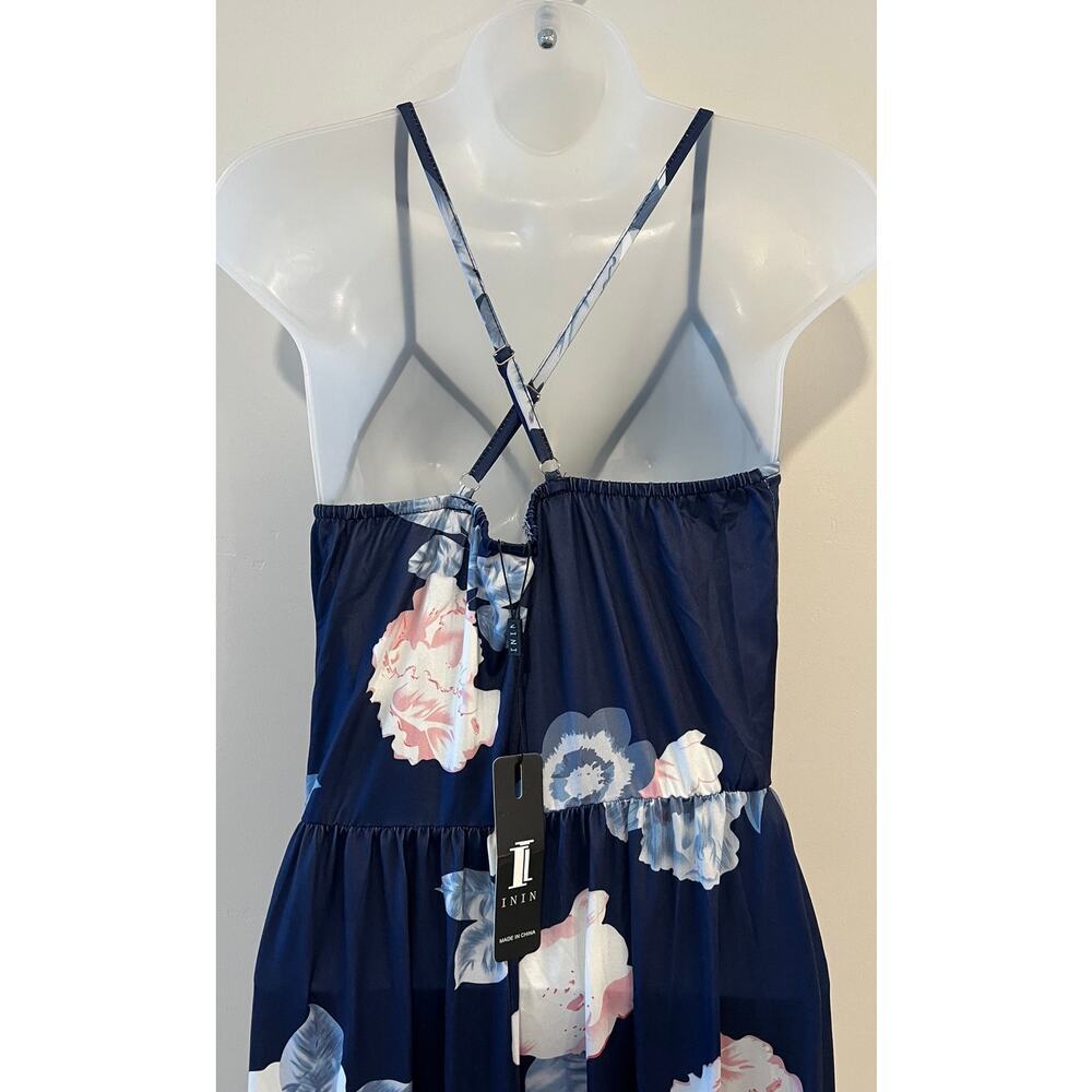 Navy Floral Maxi Dress Spaghetti Strap V-Neck Sleeveless Size Small NWT - Picture 7 of 9
